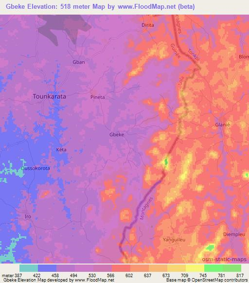 Gbeke,Guinea Elevation Map