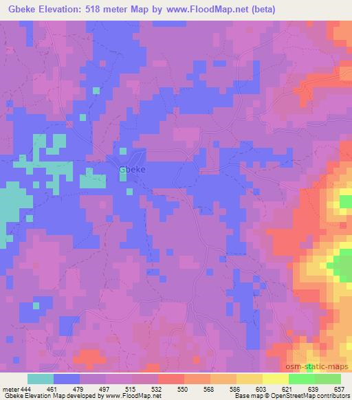 Gbeke,Guinea Elevation Map