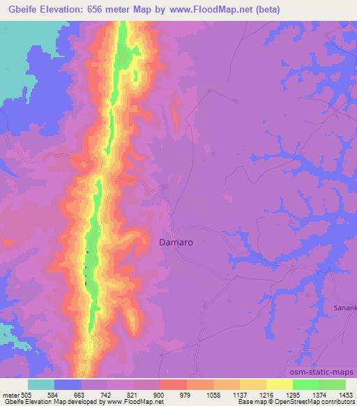 Gbeife,Guinea Elevation Map