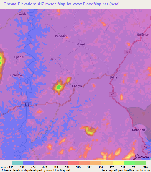 Gbeata,Guinea Elevation Map