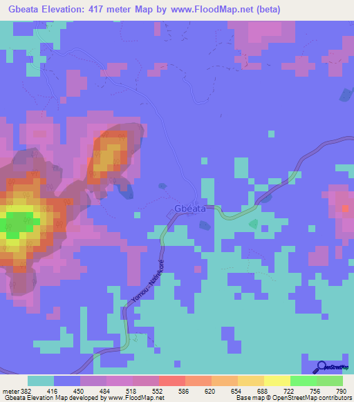 Gbeata,Guinea Elevation Map