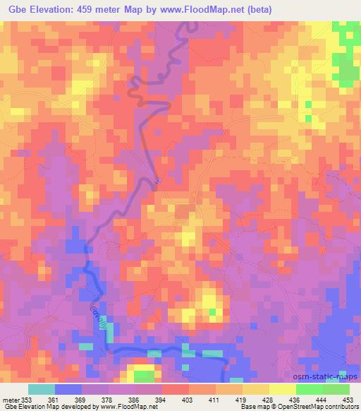 Gbe,Guinea Elevation Map