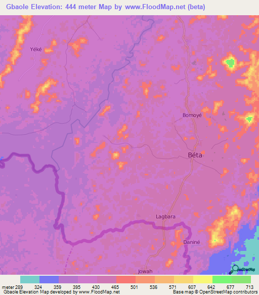 Gbaole,Guinea Elevation Map