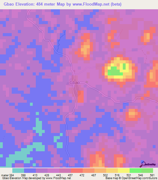 Gbao,Guinea Elevation Map