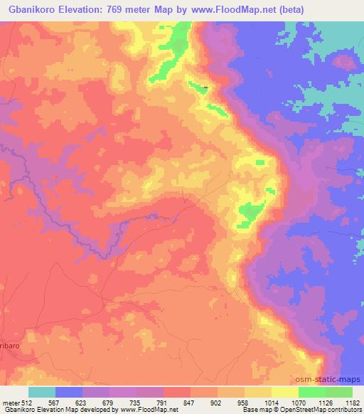 Gbanikoro,Guinea Elevation Map