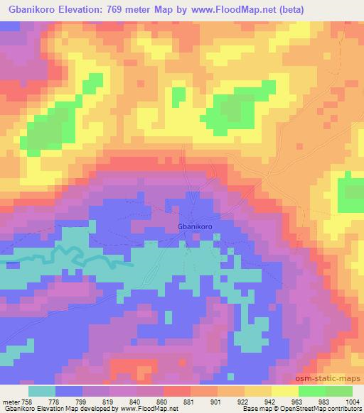 Gbanikoro,Guinea Elevation Map