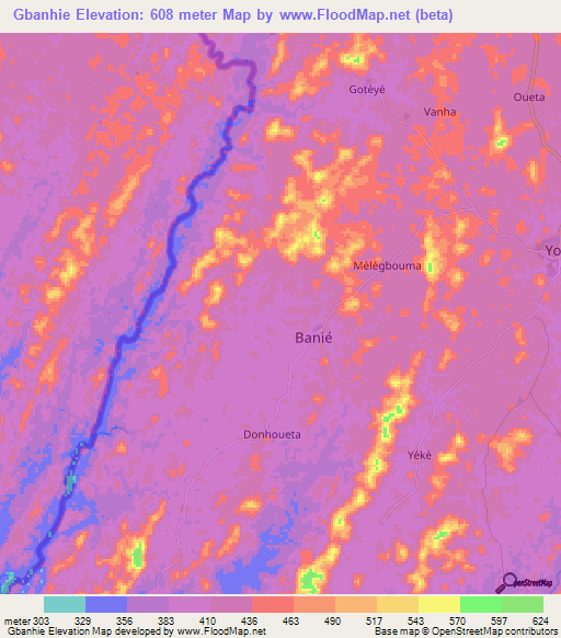 Gbanhie,Guinea Elevation Map