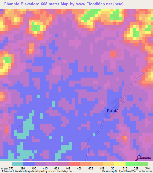 Gbanhie,Guinea Elevation Map