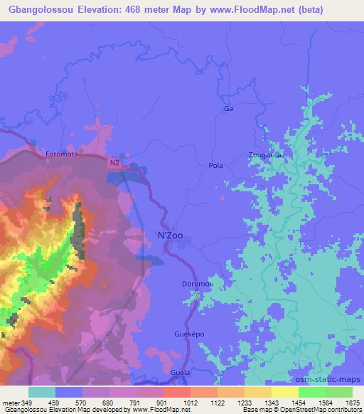 Gbangolossou,Guinea Elevation Map