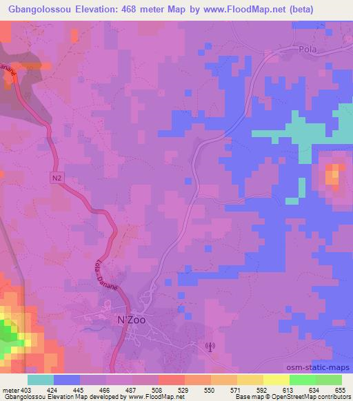 Gbangolossou,Guinea Elevation Map