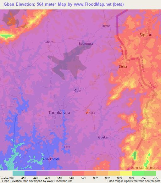 Gban,Guinea Elevation Map