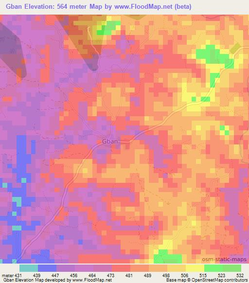 Gban,Guinea Elevation Map