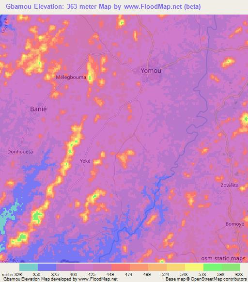 Gbamou,Guinea Elevation Map