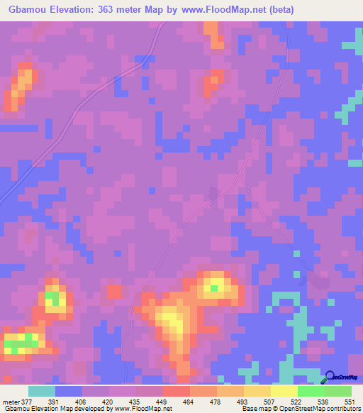 Gbamou,Guinea Elevation Map