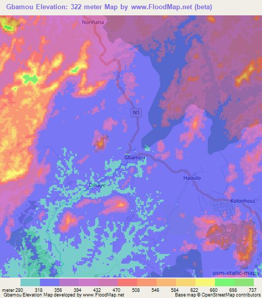 Gbamou,Guinea Elevation Map
