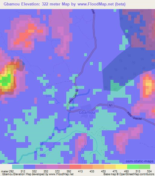 Gbamou,Guinea Elevation Map