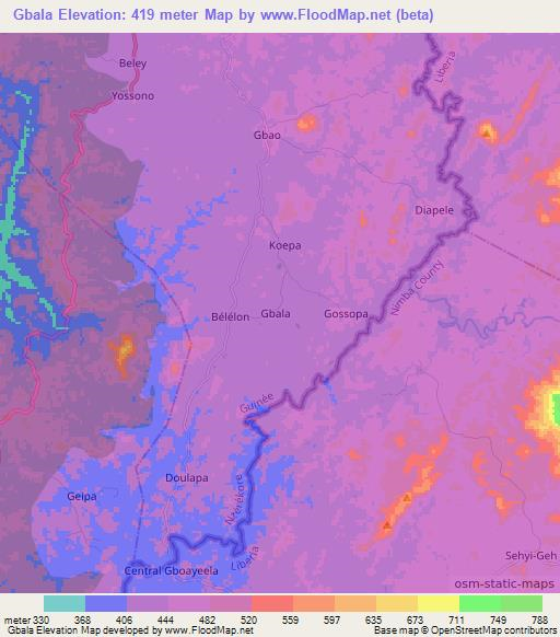 Gbala,Guinea Elevation Map