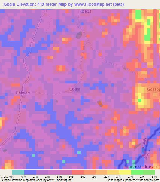 Gbala,Guinea Elevation Map