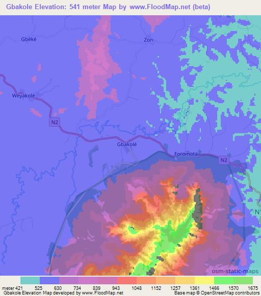 Gbakole,Guinea Elevation Map