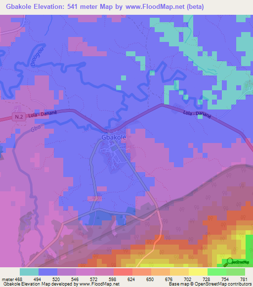 Gbakole,Guinea Elevation Map