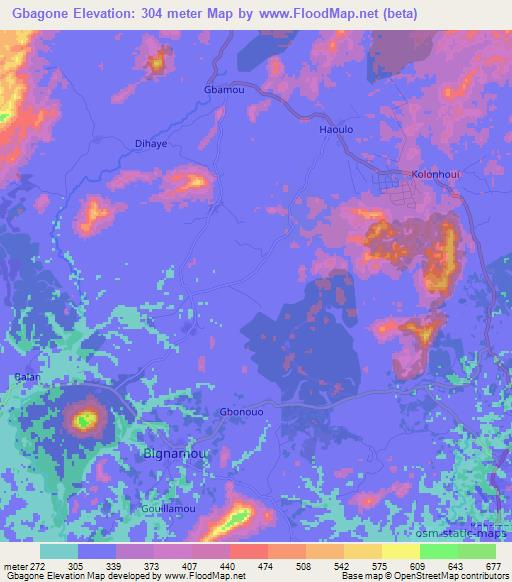 Gbagone,Guinea Elevation Map