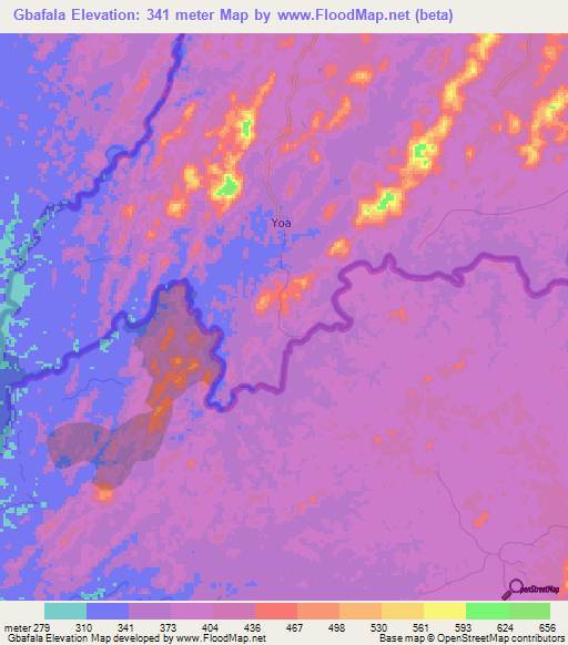 Gbafala,Guinea Elevation Map