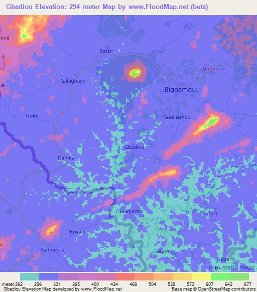 Gbadiou,Guinea Elevation Map