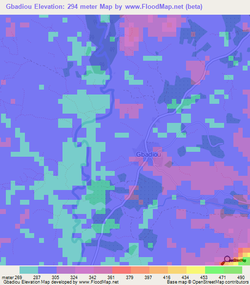 Gbadiou,Guinea Elevation Map