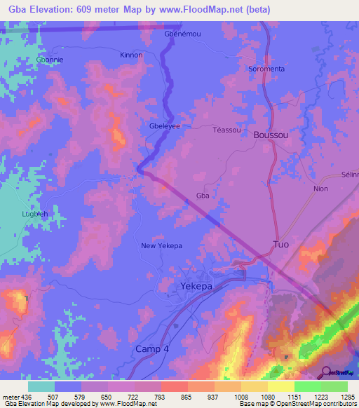 Gba,Guinea Elevation Map
