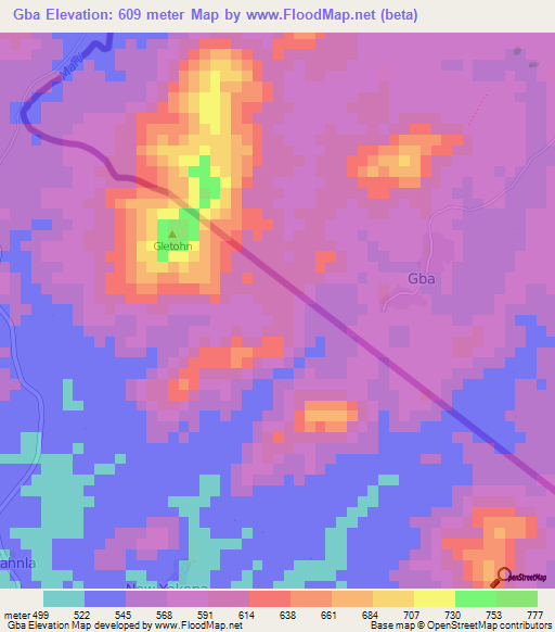 Gba,Guinea Elevation Map