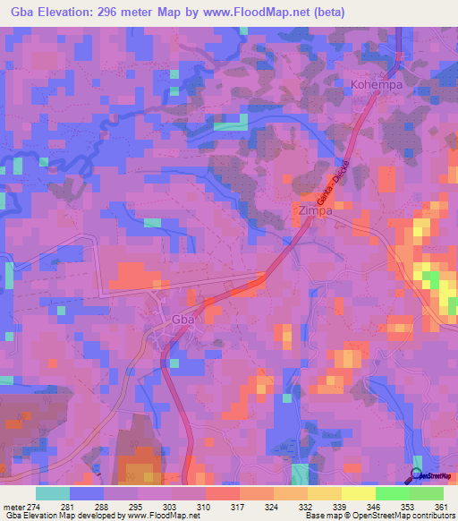 Gba,Guinea Elevation Map