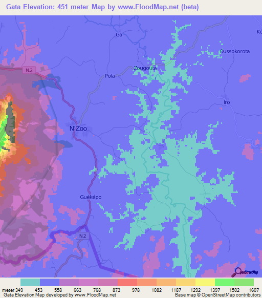 Gata,Guinea Elevation Map