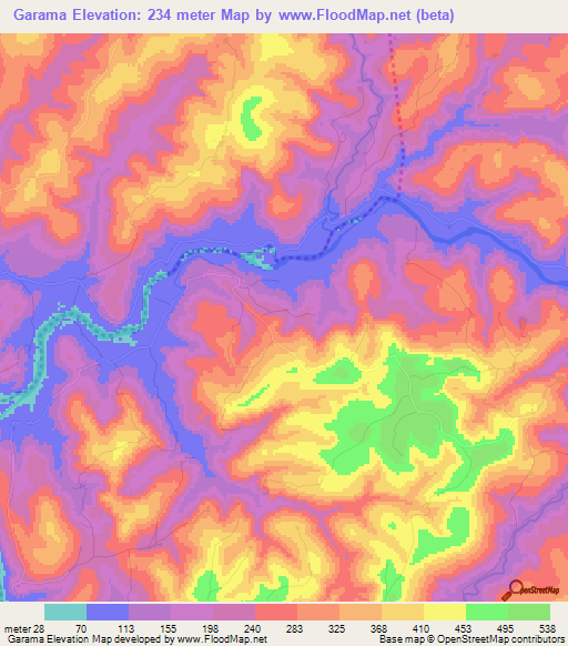 Garama,Guinea Elevation Map