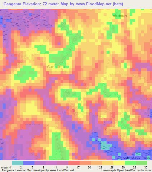 Ganganta,Guinea Elevation Map