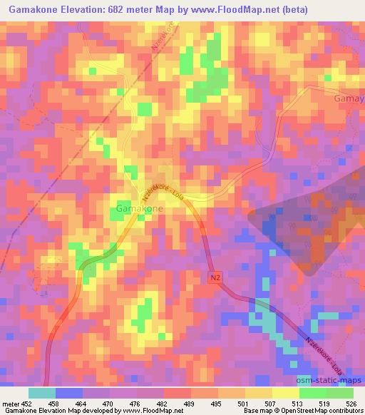 Gamakone,Guinea Elevation Map