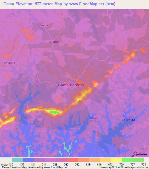 Gama,Guinea Elevation Map