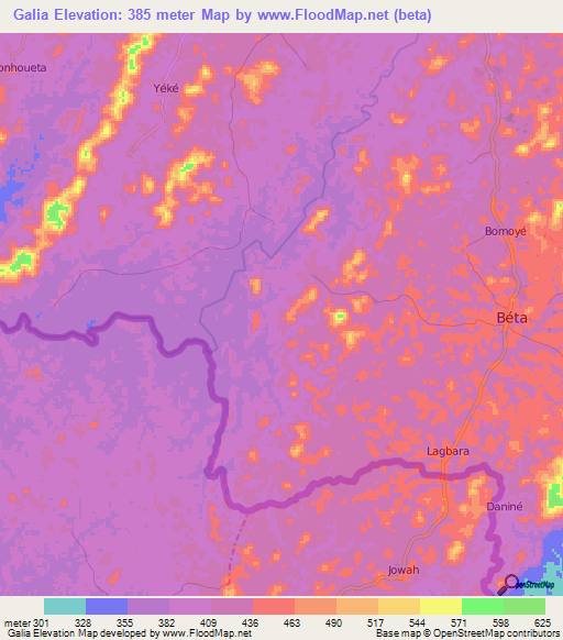 Galia,Guinea Elevation Map