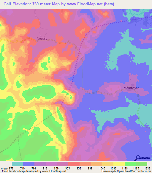 Gali,Guinea Elevation Map