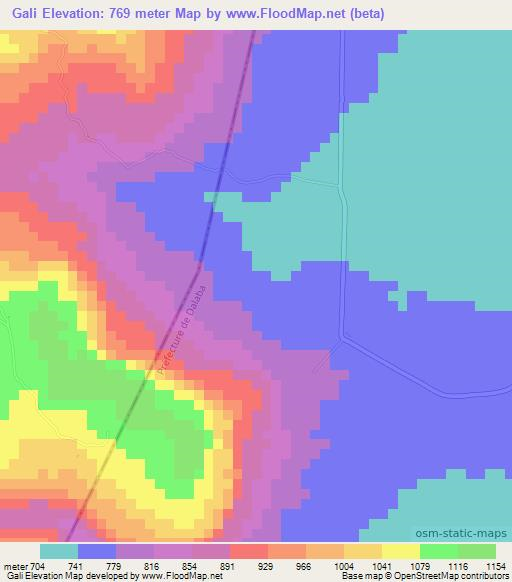 Gali,Guinea Elevation Map