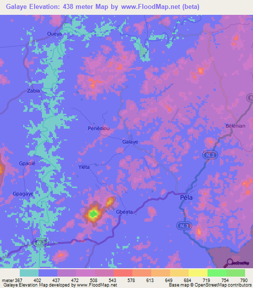 Galaye,Guinea Elevation Map