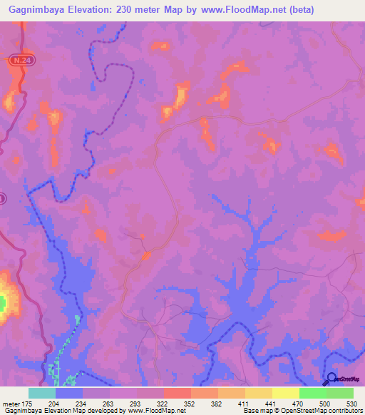 Gagnimbaya,Guinea Elevation Map