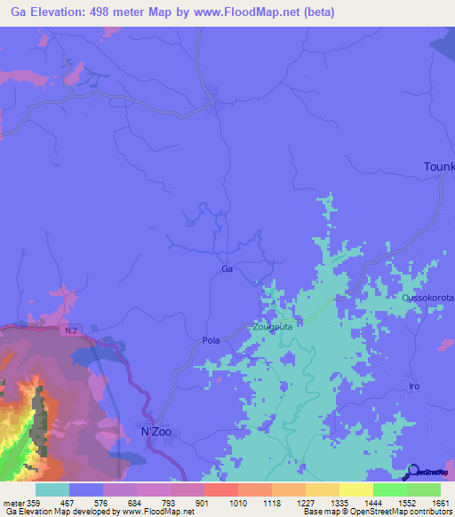 Ga,Guinea Elevation Map