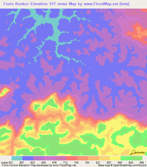 Fonio Konkov,Guinea Elevation Map