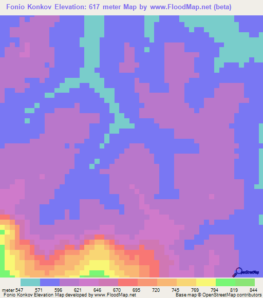 Fonio Konkov,Guinea Elevation Map