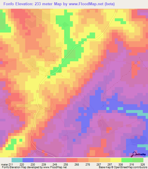 Fonfo,Guinea Elevation Map