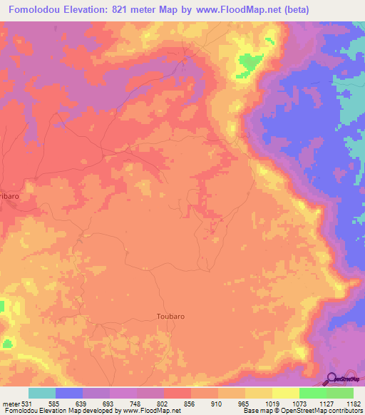 Fomolodou,Guinea Elevation Map