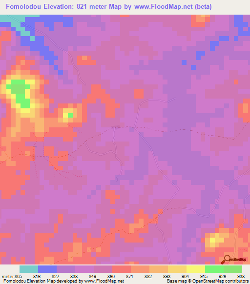 Fomolodou,Guinea Elevation Map