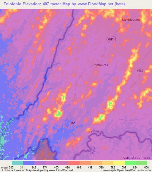 Folofonie,Guinea Elevation Map