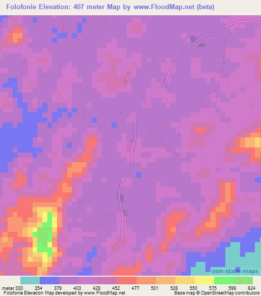 Folofonie,Guinea Elevation Map