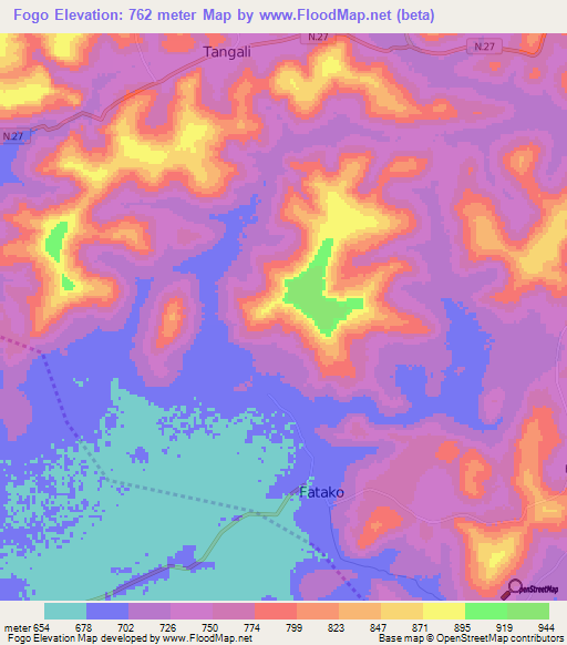 Fogo,Guinea Elevation Map